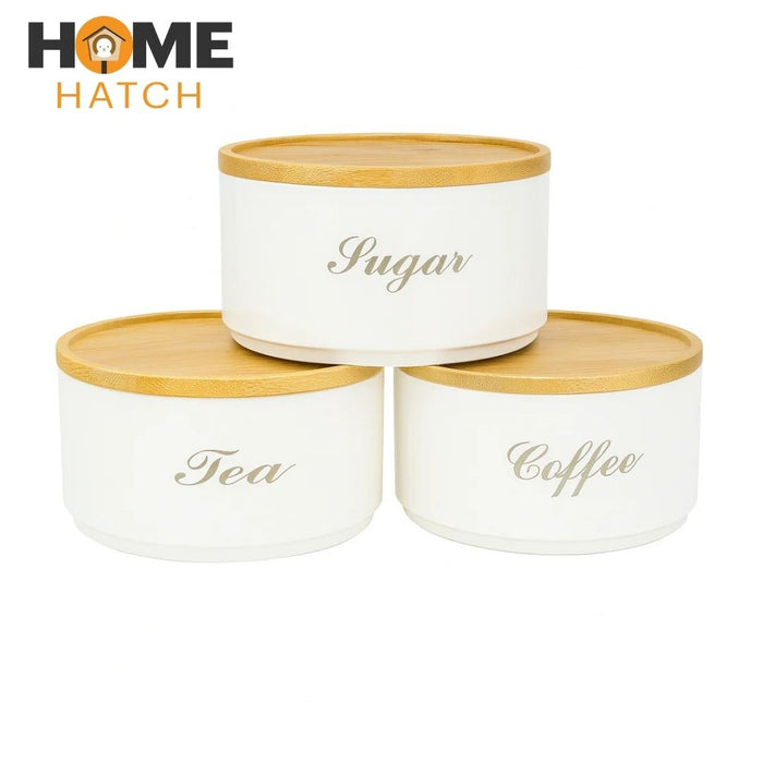 3 Pcs Elegant Storage Round Tin Box Set with Bamboo Lid