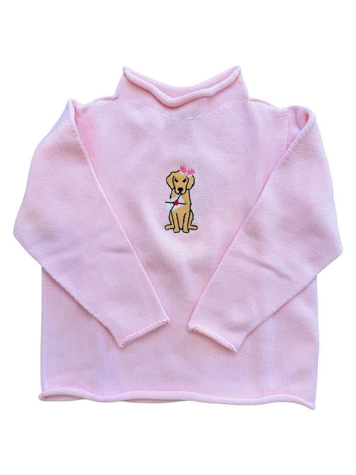 A Soft Idea Love Letter Retriever Roll Neck Sweater in Light Pink