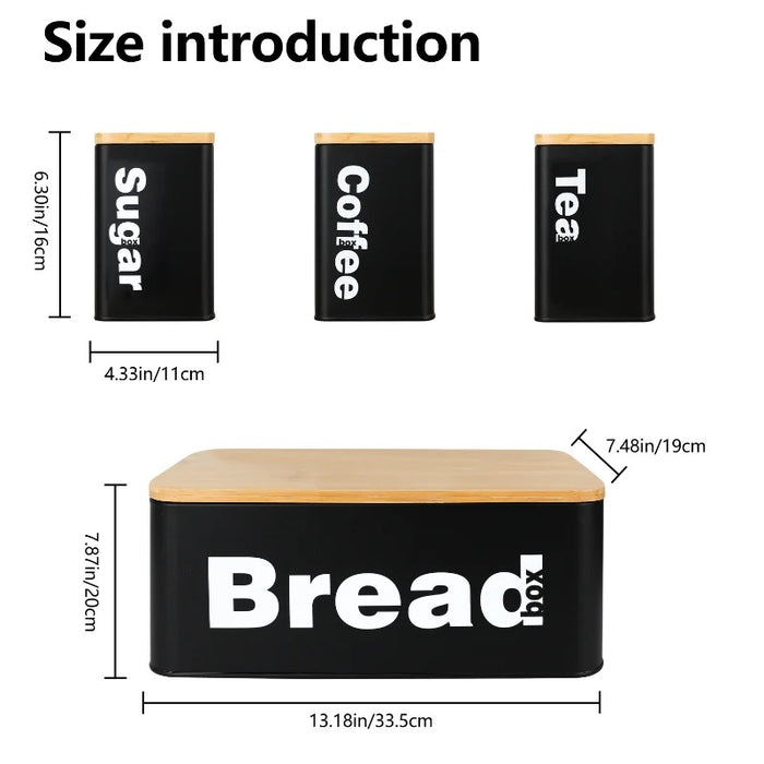 Bread Box with Three Canister Set with Bamboo Lid