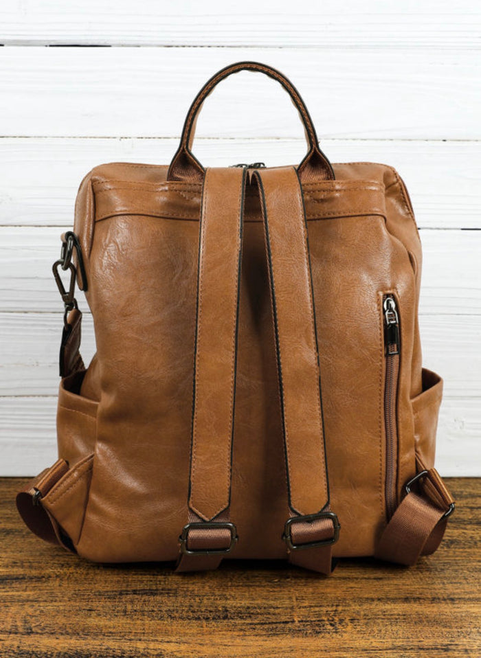 Brown PU Leather Backpack