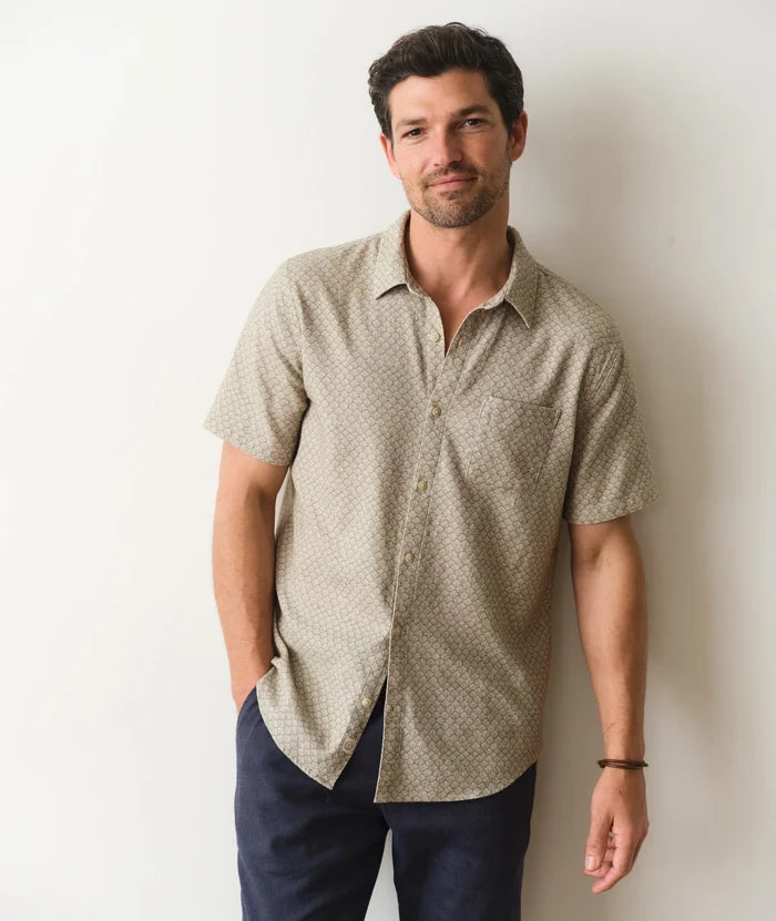 Classic Stretch Selvage Shirt Sage Shell Print