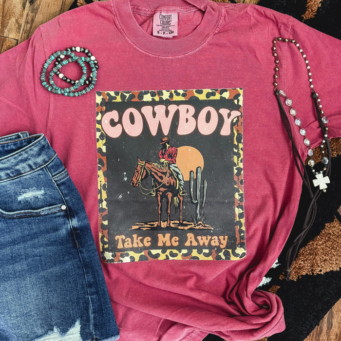 FestiviTees Women - Apparel - Shirts - T-Shirts Cowboy Take Me Away Leopard Border Soft Graphic Tee