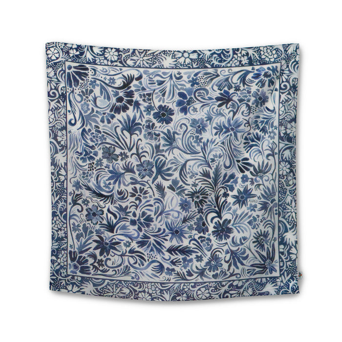 Denim Blue Flowers Shorty Scarf #5-25
