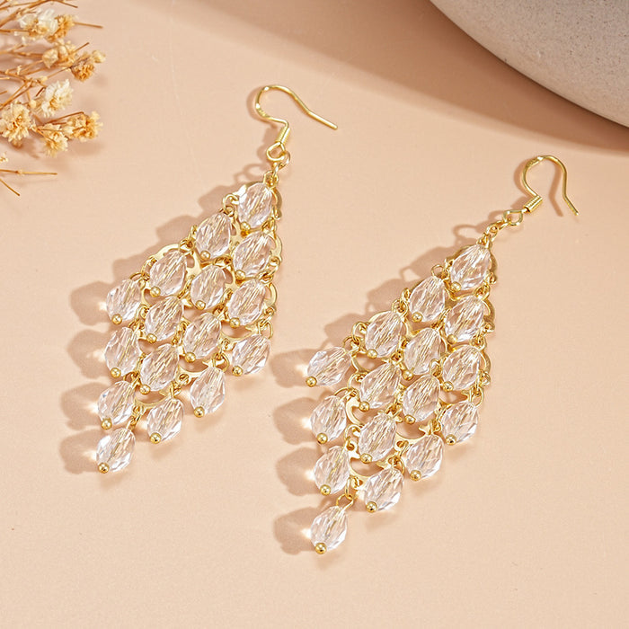 E1638 - Elegant Glass Crystal Diamond Tassel Earrings