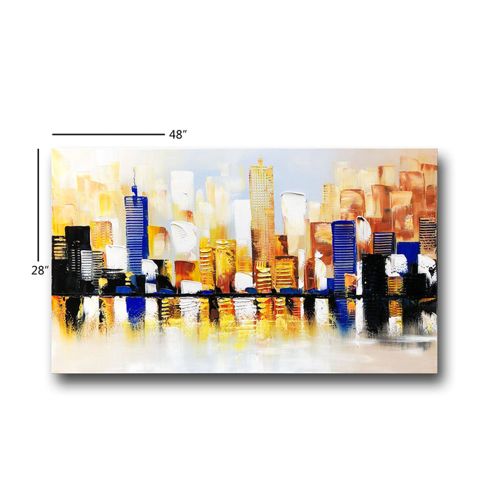 Handmade Oil Painting of Abstract Buildings on Stretched Canvas in Colors