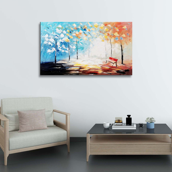 Handmade Oil Painting of Large Landscape View on Stretched Canvas