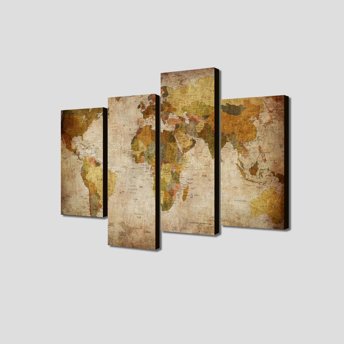 High Quality Art Print of World Map on Stretched Canvas in Groups