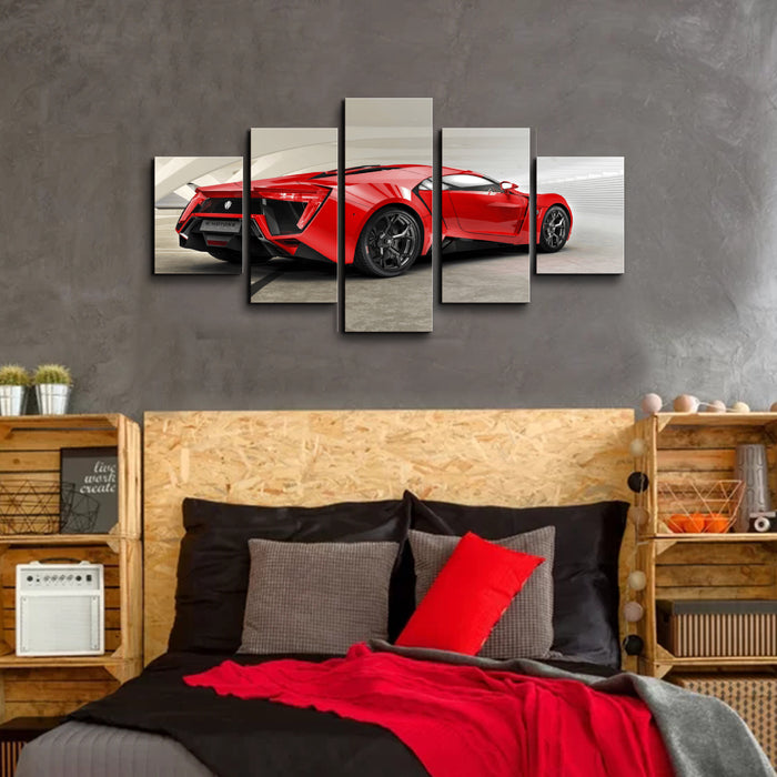 High Quality Art Print on Stretched Canvas of Red Car in Group
