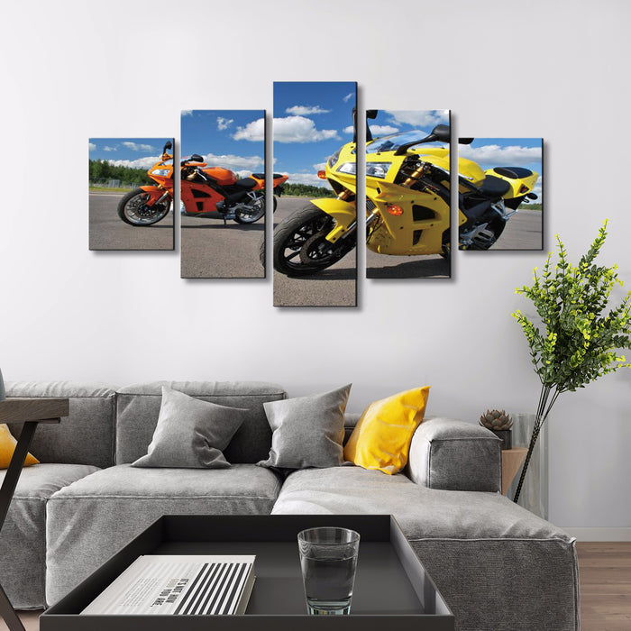 High Quality Art Print on Stretched Canvas of Two Motocycles in Group