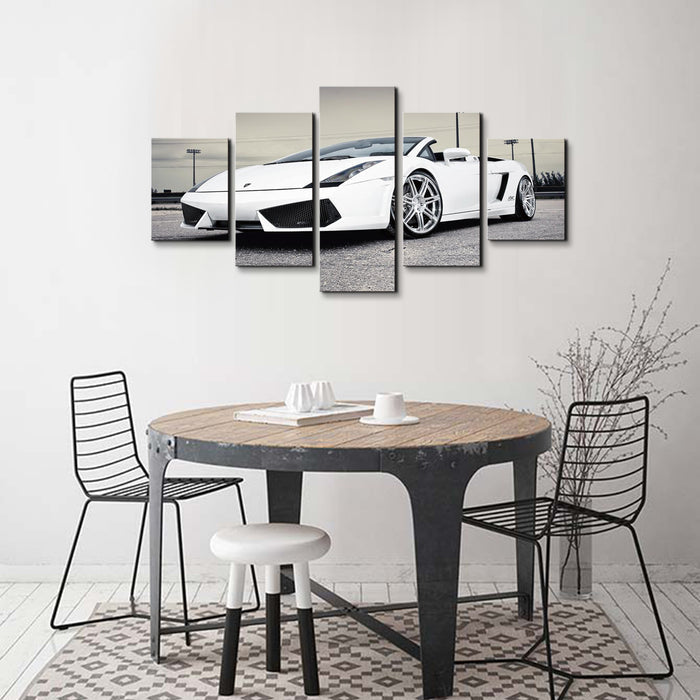 High Quality Art Print on Stretched Canvas of White Car in Group