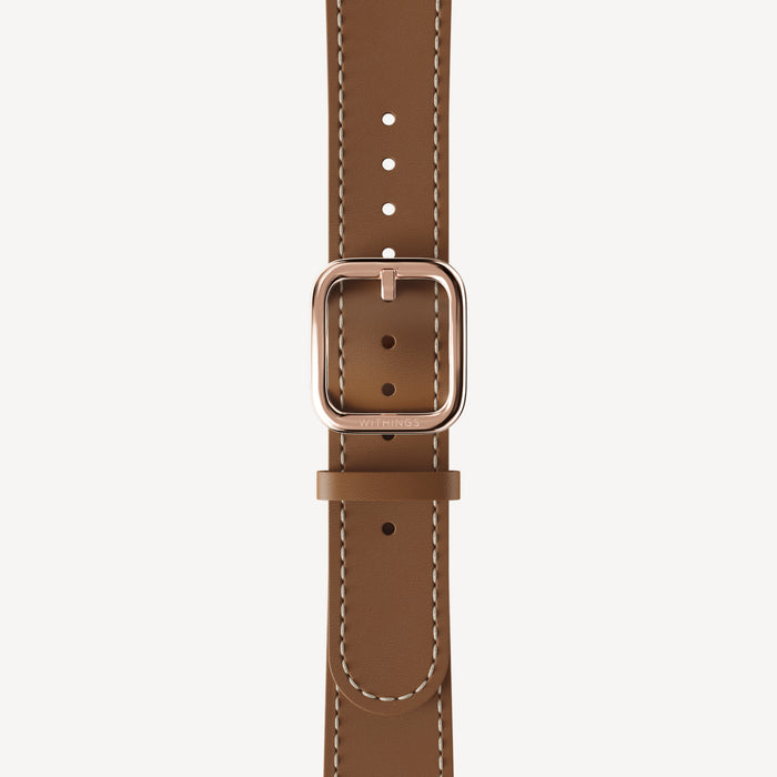 Leather Wristband Brown, White Stitch