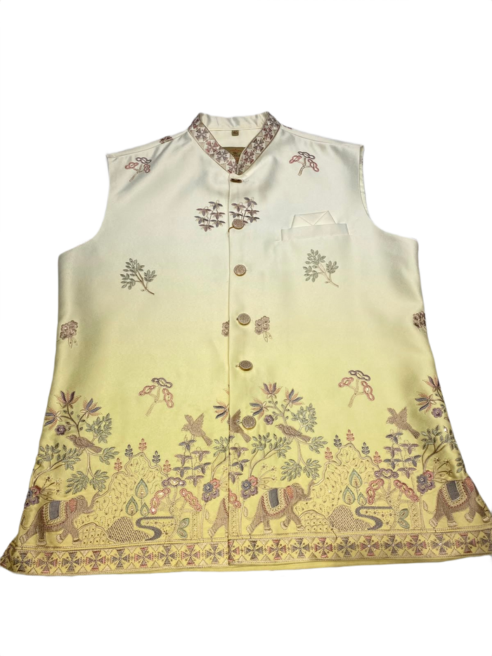 Luxury Cream Embroidered Nehru Jacket for Men | Premium Ethnic Waistcoat