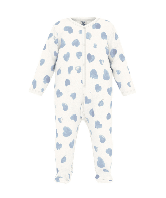 Petit Bateau Front Snap Footie in Blue Hearts