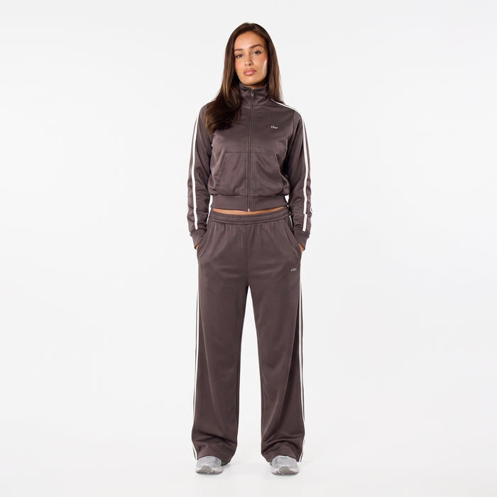 Poly Varsity Funnel Neck Track Top | Espresso