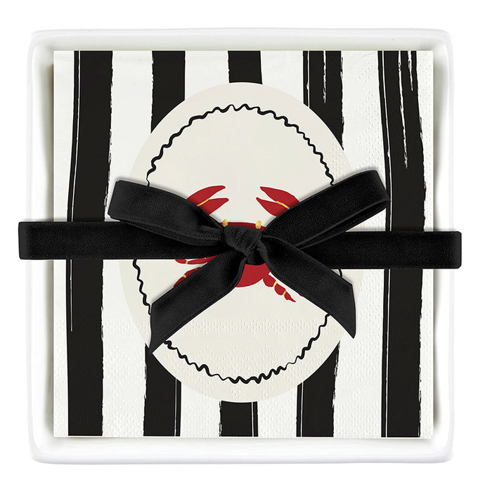 Striped Crab Ceramic Napkins + Tray