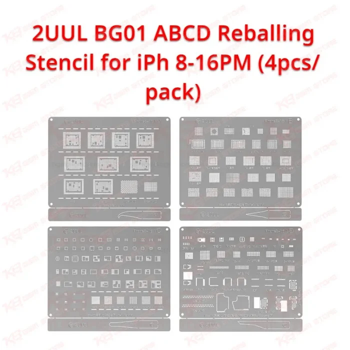 2UUL BG01 ABCD Reballing Stencil for iPh 8-16PM (4pcs/pack)