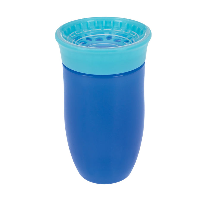 The Nuby 360 Wonder Cup (3 Pack - 10 oz) in Blue/Red/Aqua features a leak-resistant, spoutless design with a raised rim and circular opening, making it perfect for young children.
