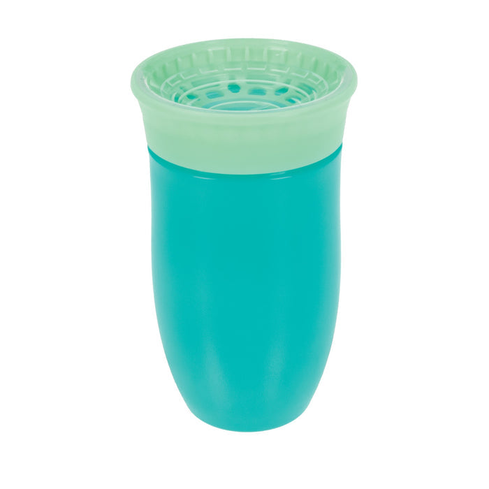 The Nuby 360 Wonder Cup (3 Pack - 10 oz) in Blue, Red, and Aqua features a spoutless, leak-resistant design with a circular rim—perfect for toddlers learning to drink from any side without spills.