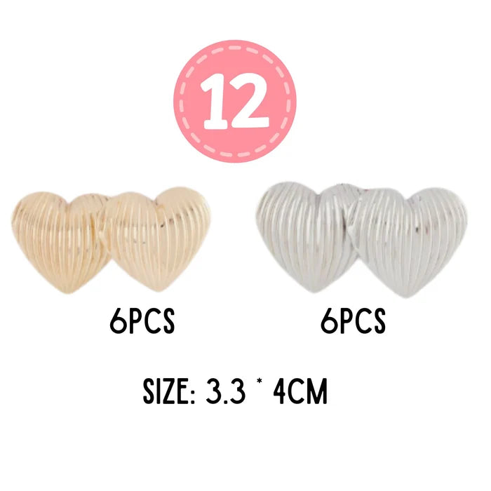 4cm Ribbed Heart Statement Stud Earrings (Dual Tone