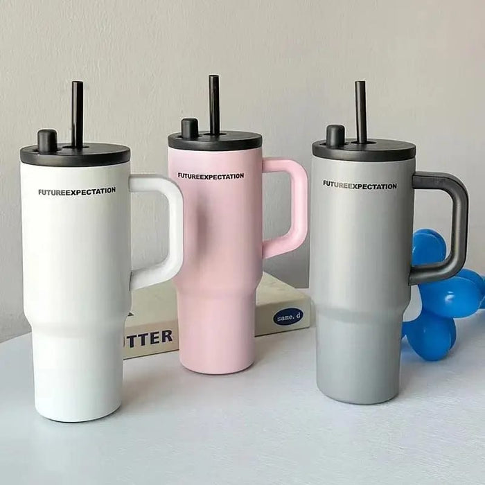 710ml Stainless Steel Insulated Travel Tumbler with Handle & Straw Lid |  Hot & Cold Drink
