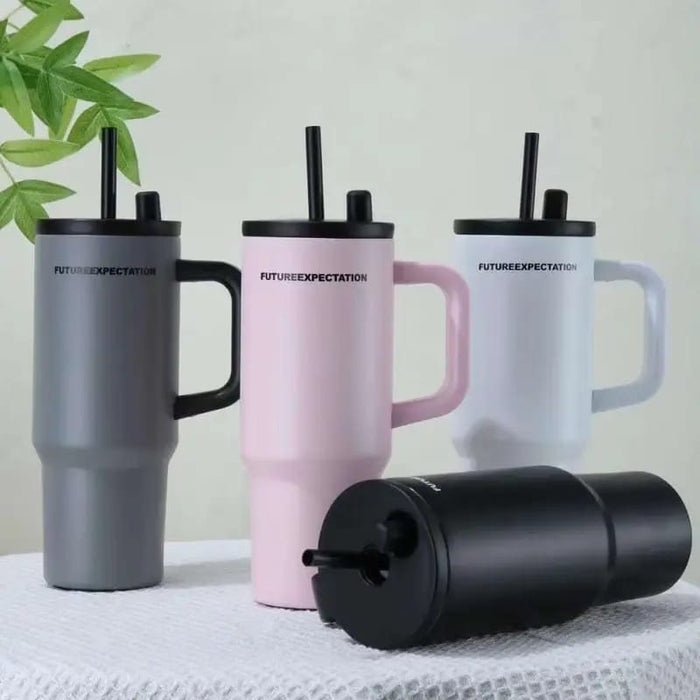 710ml Stainless Steel Insulated Travel Tumbler with Handle & Straw Lid |  Hot & Cold Drink