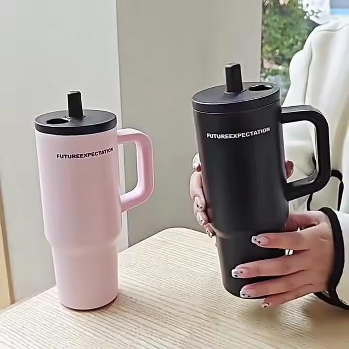 710ml Stainless Steel Insulated Travel Tumbler with Handle & Straw Lid |  Hot & Cold Drink