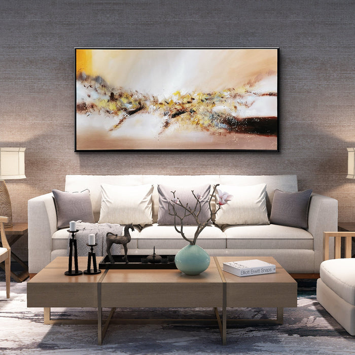 Abstract Handmade Oil Painting on Stretched Canvas with Extra Dark Brown Frame