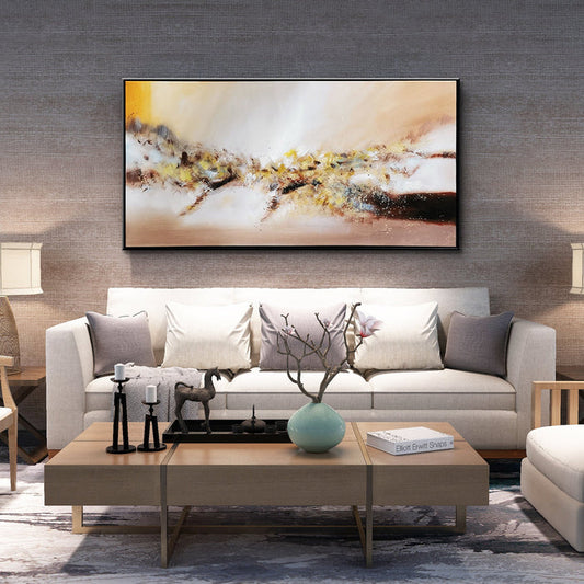 Abstract Handmade Oil Painting on Stretched Canvas with Extra Dark Brown Frame