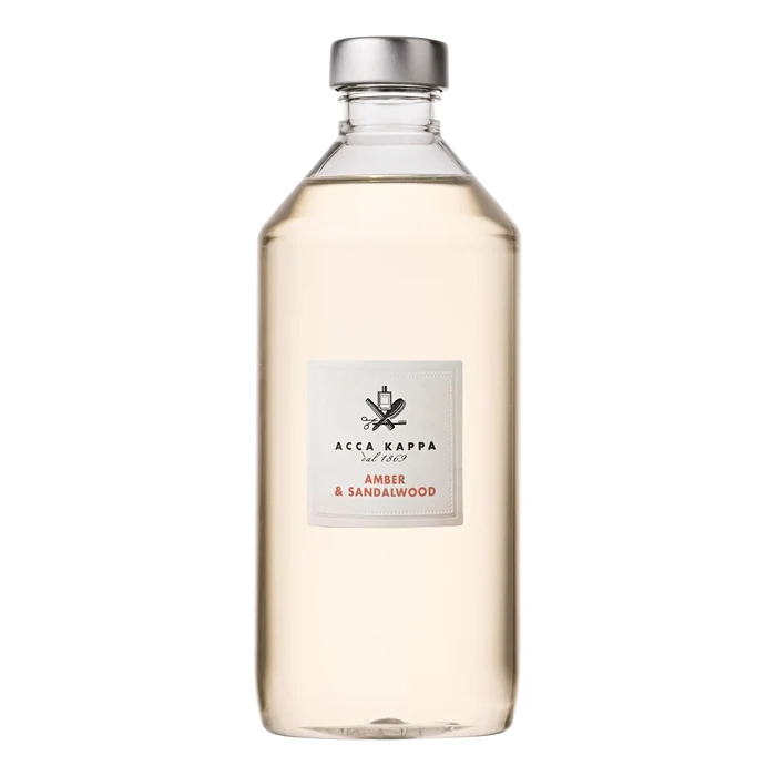 Acca Kappa Amber & Sandalwood duftspreder refill i glassflaske med sølvkork