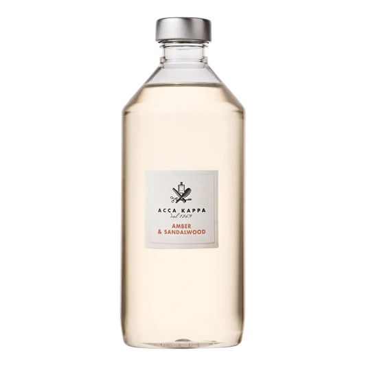 Acca Kappa Amber & Sandalwood duftspreder refill i glassflaske med sølvkork