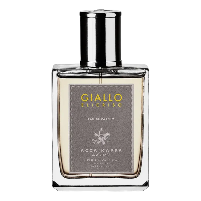 Acca Kappa Giallo Elicriso Eau de Parfum i stor kvadratisk flaske med gyllenbrun væske og MADE IN ITALY-merking