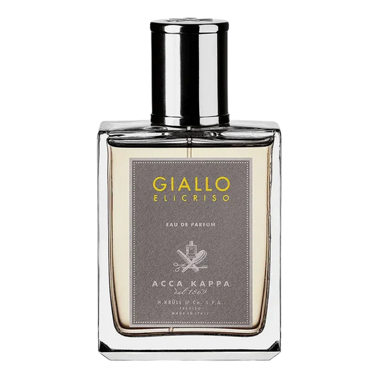 Acca Kappa Giallo Elicriso Eau de Parfum i stor kvadratisk flaske med gyllenbrun væske og MADE IN ITALY-merking