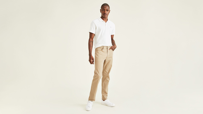 Front view of model wearing New British Khaki Jean Cut Pants, Straight Fit (Big and Tall).