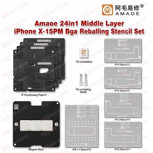 Amaoe 24in1 Middle Layer iPhone X-15PM Bga Reballing Stencil Set