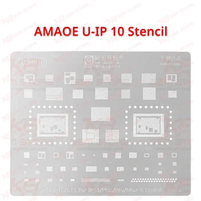 AMAOE U-IP 10 BGA Reballing Stencil for iPhone 14 Series – A16 / A15 CPU | 0.12mm