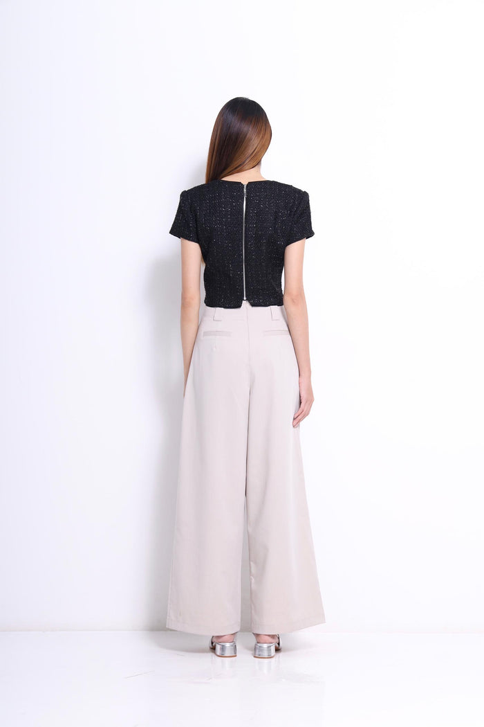 Amelia Sequin Tweed V-Neck Top