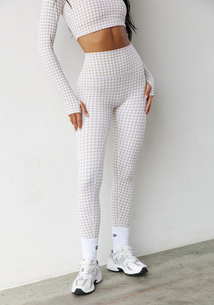Astoria Luxe Balance Full Length Legging - Beige Gingham