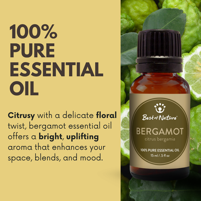 100% Pure Essential Oil - Bergamot by Best of Nature. Citrusy with a delicate floral twist.