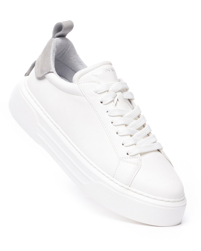 Martin Valen Bobe white-grey suede-belted sneakers, top-angle view showing laces and grey suede pull tab