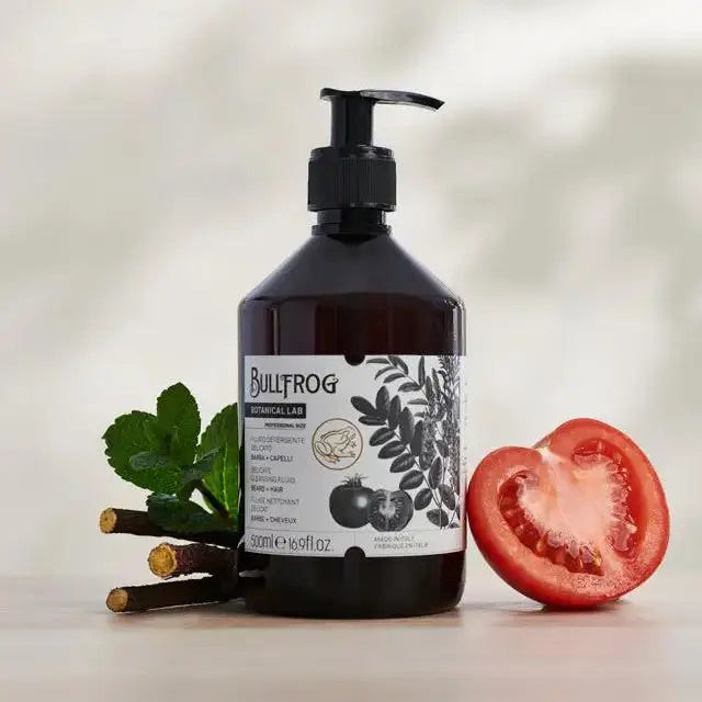 Bullfrog skjeggsjampo 500 ml med frisk tomat og grønne blader for sensitiv hud