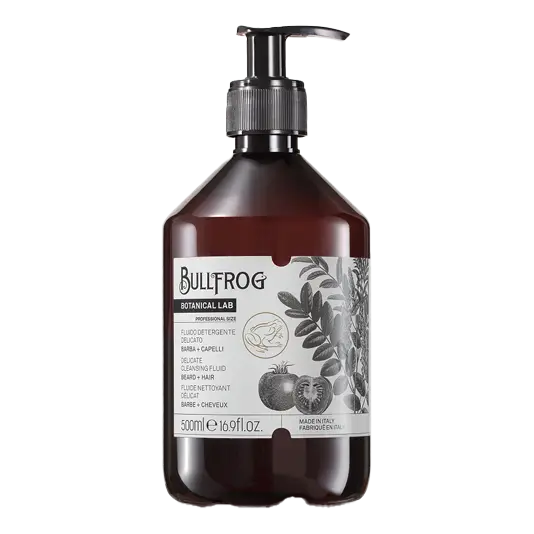 Bullfrog Delicate Cleansing Fluid skjeggsjampo 500 ml med tomatekstrakt og botanisk design