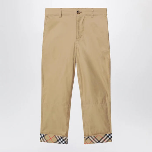 Burberry - Beige cuffed trousers with Check motif Brand Apparel & Accessories > Clothing > Pants 8Y