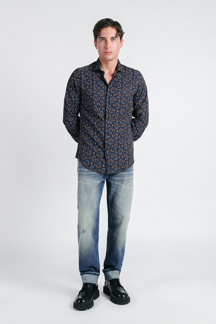 CAMICIA FANTASIA STRETCH INDACO - Sonnybono