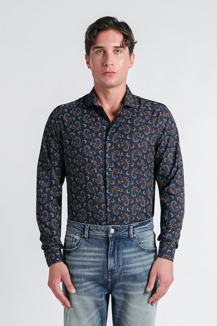 CAMICIA FANTASIA STRETCH INDACO - Sonnybono