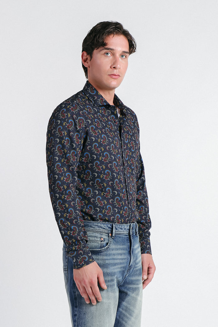 CAMICIA FANTASIA STRETCH INDACO - Sonnybono