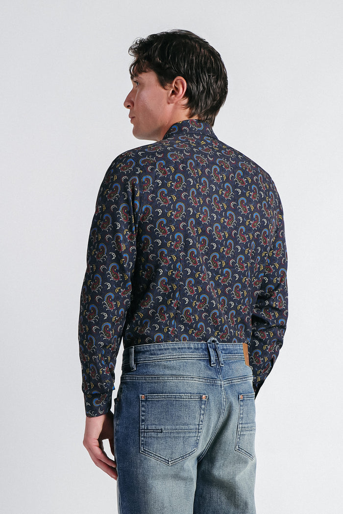 CAMICIA FANTASIA STRETCH INDACO - Sonnybono
