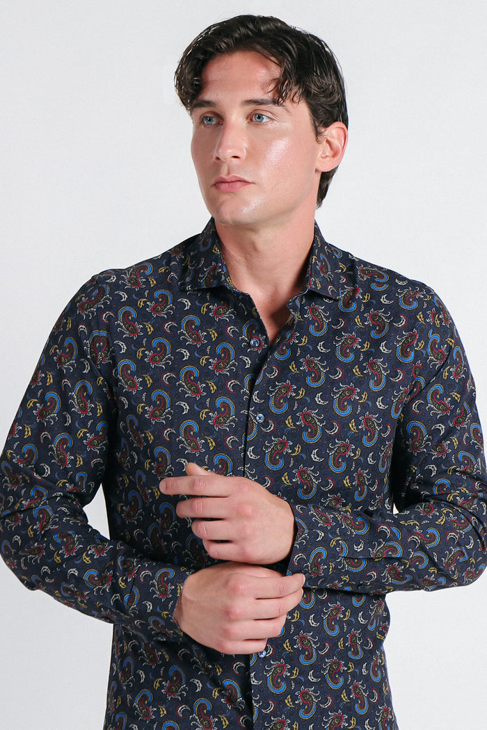 CAMICIA FANTASIA STRETCH INDACO - Sonnybono