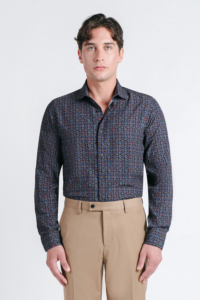 CAMICIA FANTASIA STRETCH NERO - Sonnybono