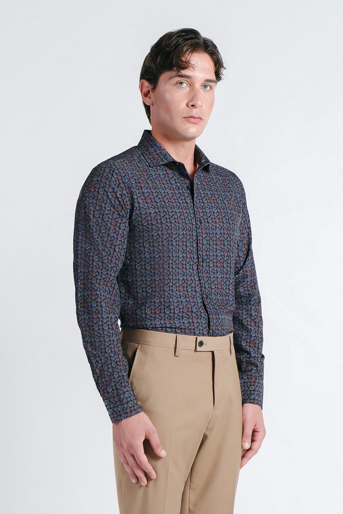 CAMICIA FANTASIA STRETCH NERO - Sonnybono