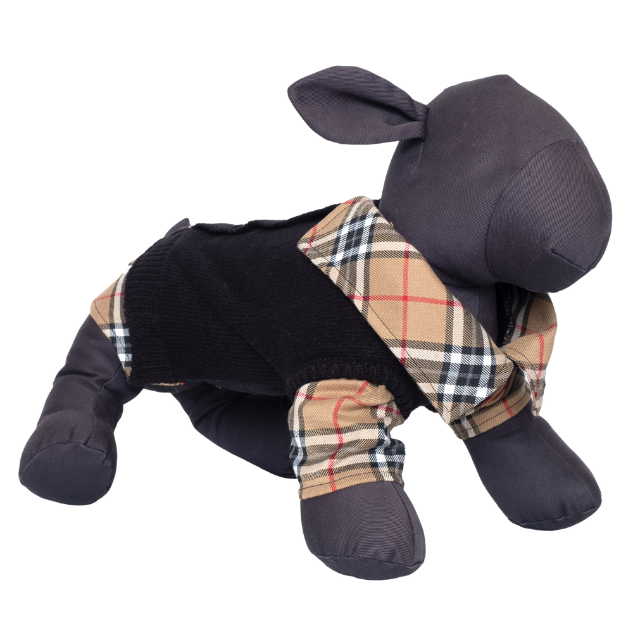 BLACK-BEIGE-PLAID-TWO-FER-DOG-CARDIGAN